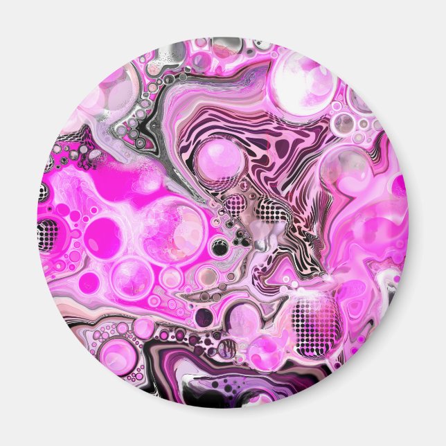 Pink and Black Fluid Art Pour Painting Effect    Magnet (Front)