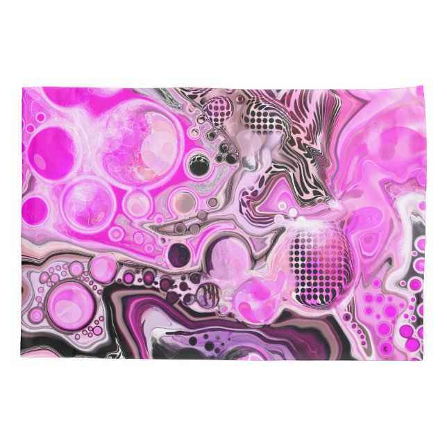 Pink and Black Fluid Art Pour Painting Effect Pillowcase (Back)