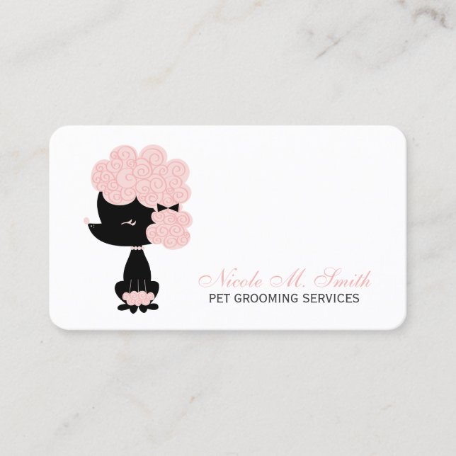 Pink and Black French Poodle Business Card (Front)