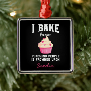 Pink and Black Fun Christmas Holiday Baking Metal Ornament