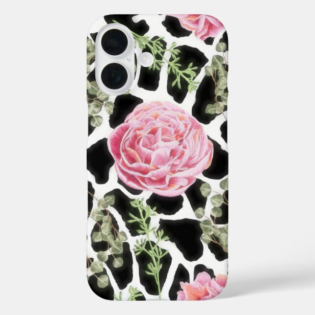 Pink and Black Giraffe Pattern and Flowers Case-Mate iPhone Case (Back)