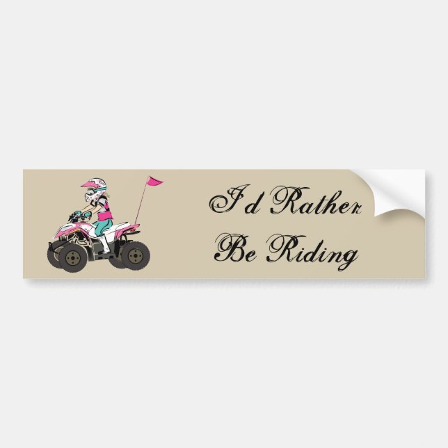 Pink and Black Girl ATV Rider Bumper Sticker (Front)