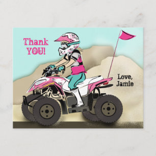 Pink and Black Girl ATV Rider Thank You Card