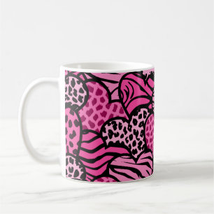 Pink and black girly animal print hearts coffee mug