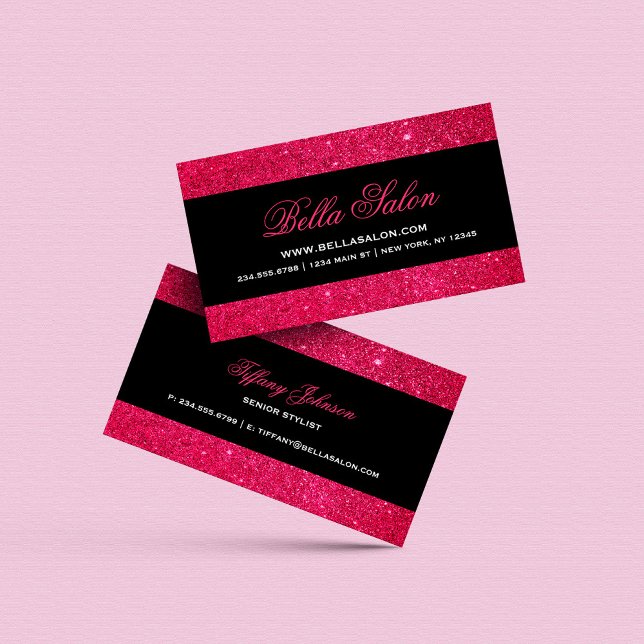 Pink and Black Glam Faux Glitter Business Card (Creator Uploaded)