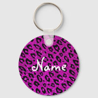 Pink and black glitter leopard print keychain