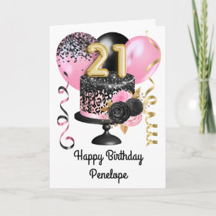 Pink and Black Gold 21st Birthday Card