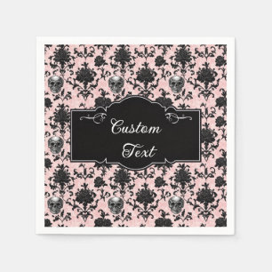 Pink and Black Goth Skulls and Roses Napkin