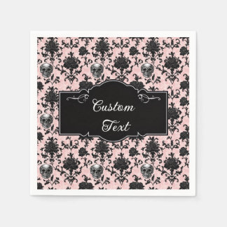 Pink and Black Goth Skulls and Roses  Napkin
