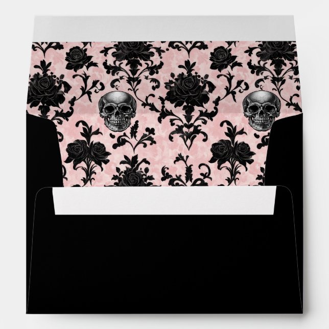Pink and Black Goth Skulls and Roses Personalize Envelope (Back (Bottom))