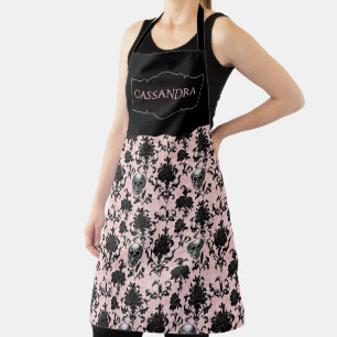 Pink and Black Goth Skulls and Roses Personalized  Apron