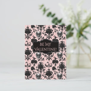Pink and Black Goth Skulls and Roses Postcard