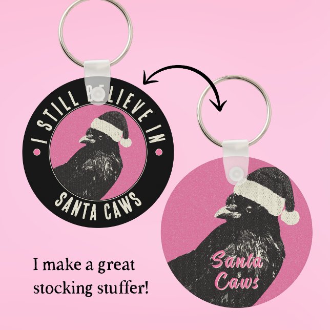 Pink and Black Gothic Crow Stocking Stuffer Key Ring (This double-sided pink and black Crowmas metal keychain makes a fun stocking stuffer.)