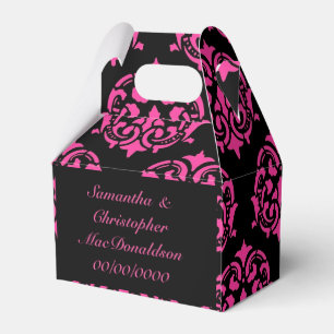 Pink and black gothic damask pattern wedding favour box