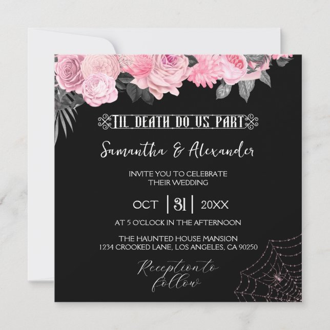 Pink and Black Gothic Wedding Invitation (Front)