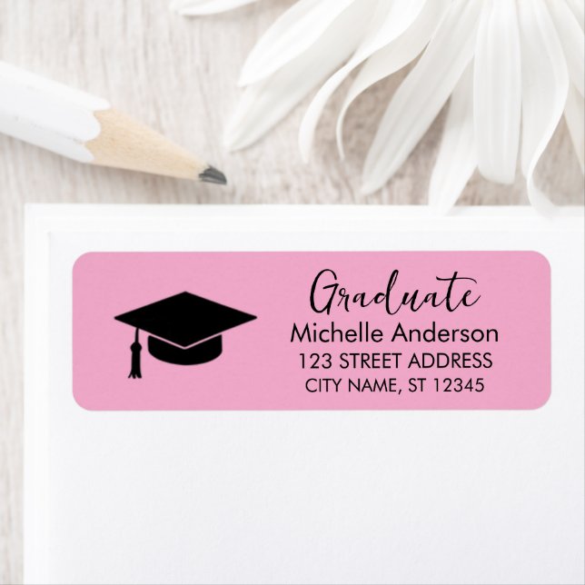 Pink and Black Graduation Return Address Label    (Insitu)