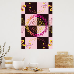 Pink and Black Graphic Art, Mystic Chequerboard Poster