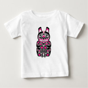 Pink and Black Haida Spirit Bear on Black Baby T-Shirt
