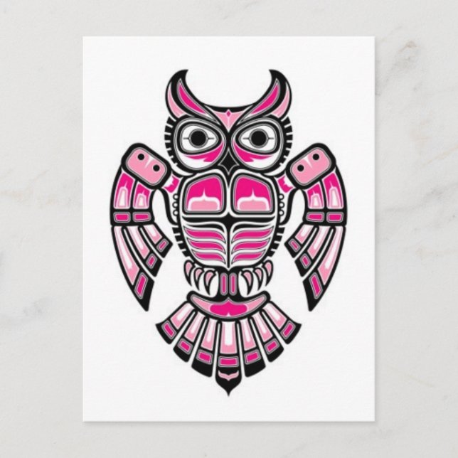 Pink and Black Haida Spirit Owl Postcard (Front)