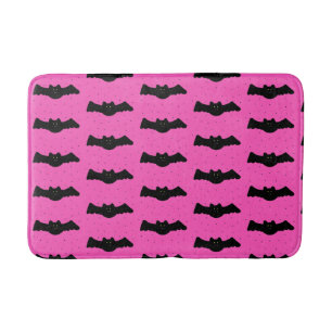 Pink and Black Halloween Bats Bath Mat