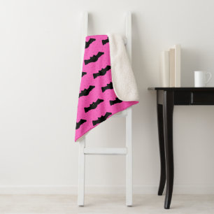 Pink and Black Halloween Bats Sherpa Blanket