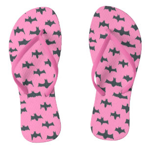 Pink and Black Halloween Bats  Thongs