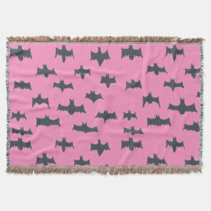 Pink and Black Halloween Bats Throw Blanket