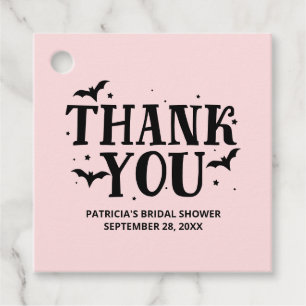 Pink And Black Halloween Bridal Shower Thank You Favour Tags