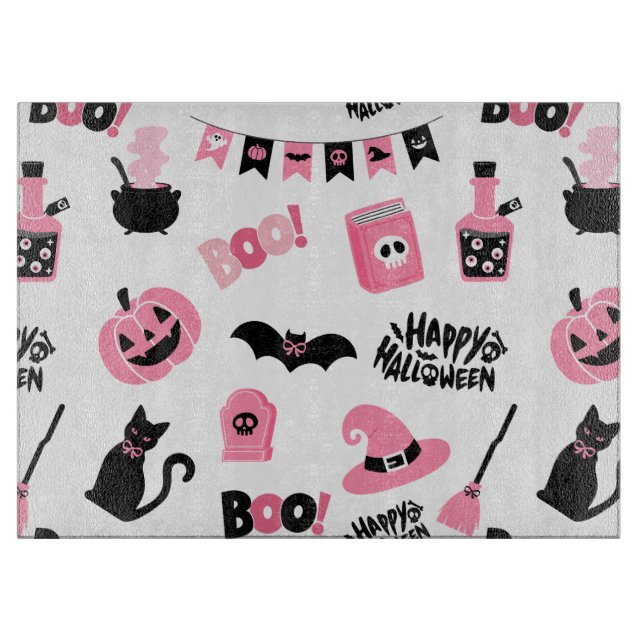 Pink and Black Halloween Cutting Board (Front)