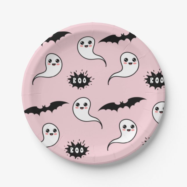 Pink and Black Halloween Paper Plate (Front)