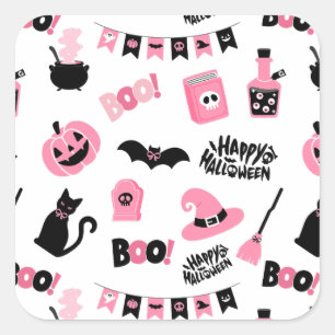 Pink and Black Halloween Square Sticker