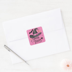 Pink and Black Halloween Witch Square Sticker