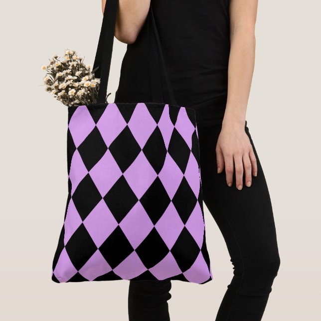 Pink and Black Harlequin Tote Bag (Close Up)