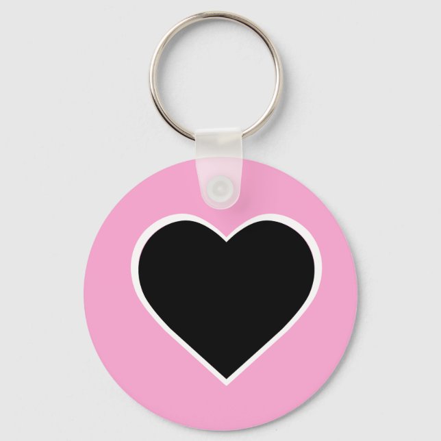 Pink and black heart keychain. key ring (Front)