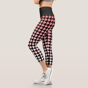Pink and Black Heart Pattern Gradient Girly Capri Leggings