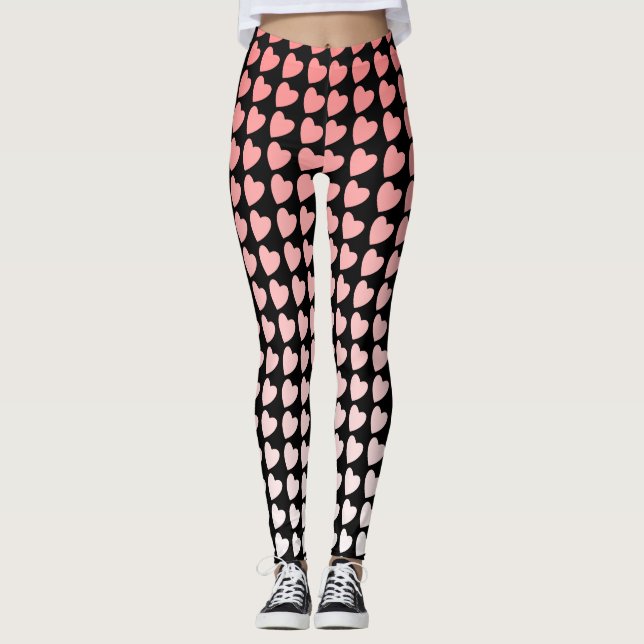 Pink and Black Heart Pattern Gradient Girly Leggings (Front)