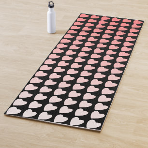 Pink and Black Heart Pattern Gradient Yoga Mat