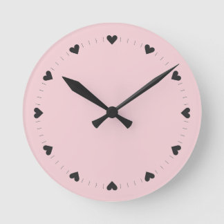 Pink And Black Heart Tick Marks Wall Round Clock