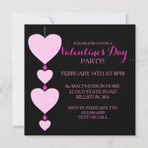 Pink and Black Heart Valentine's Party Invitation