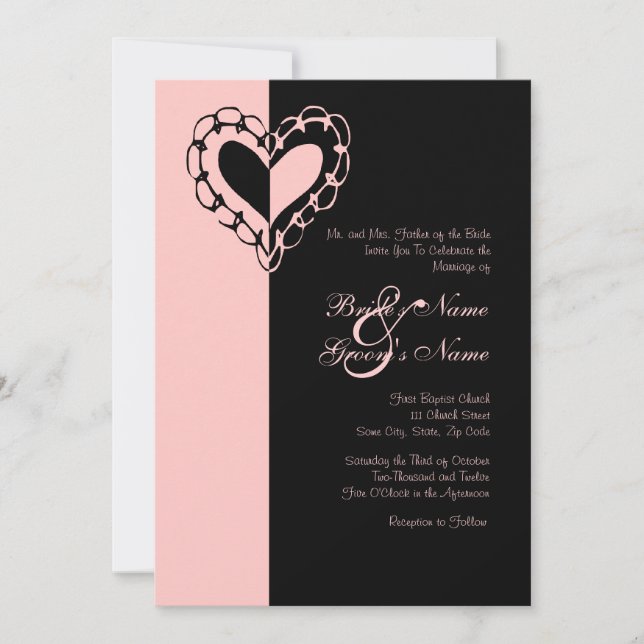 Pink and Black Heart Wedding Invitation (Front)