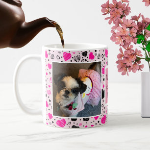 Pink and Black Hearts Cute Dog I love you Coffee Mug