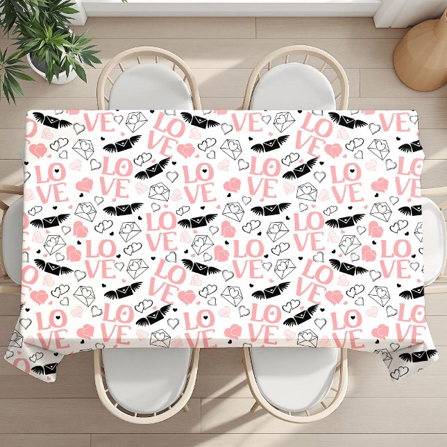 Pink and Black Hearts Love Lettering Valentine   Tablecloth (Pink and Black Hearts Love Lettering Valentine Tablecloth)
