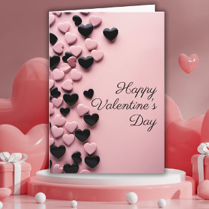 Pink and black hearts on pink ground Valentine's Card