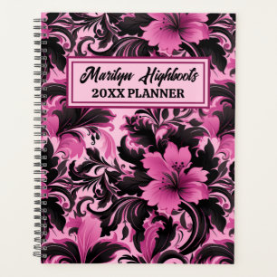 Pink and Black Hibiscus Floral Planner