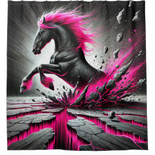 Pink and Black Horse Art Shower Curtain