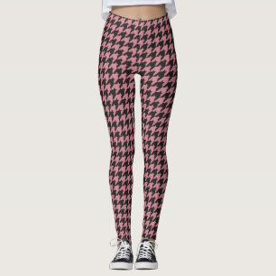 Pink and Black Houndstooth Pattern Leggings