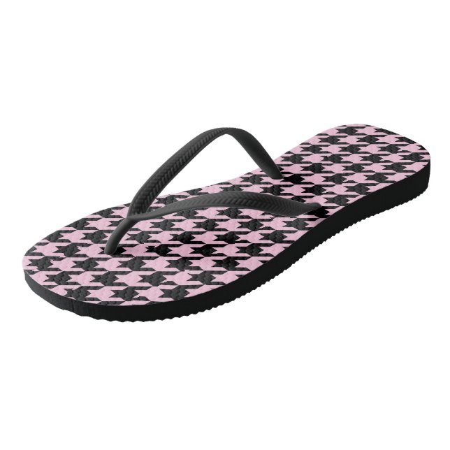 Pink and Black Houndstooth Thongs (Angled)