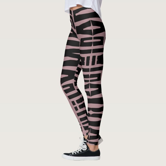 Pink and Black I love you African pattern Leggings (Left)