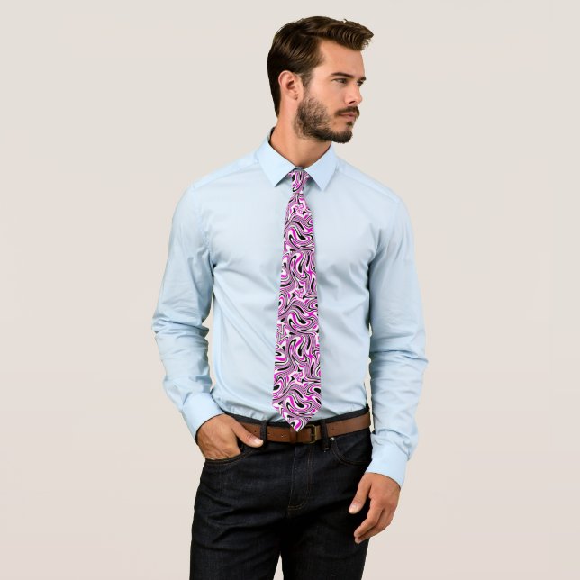 Pink and Black Kaleidoscope Tie (In Situ)