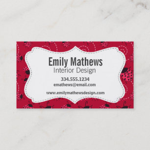 Pink and Black Ladybug Pattern Business Card